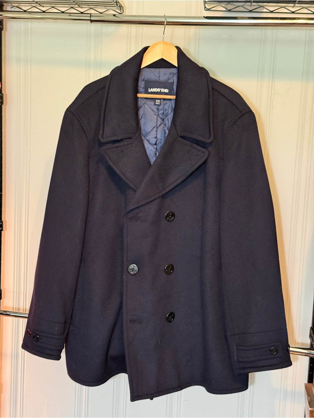 Lands' End Men's Double-Breasted Navy Pea Coat